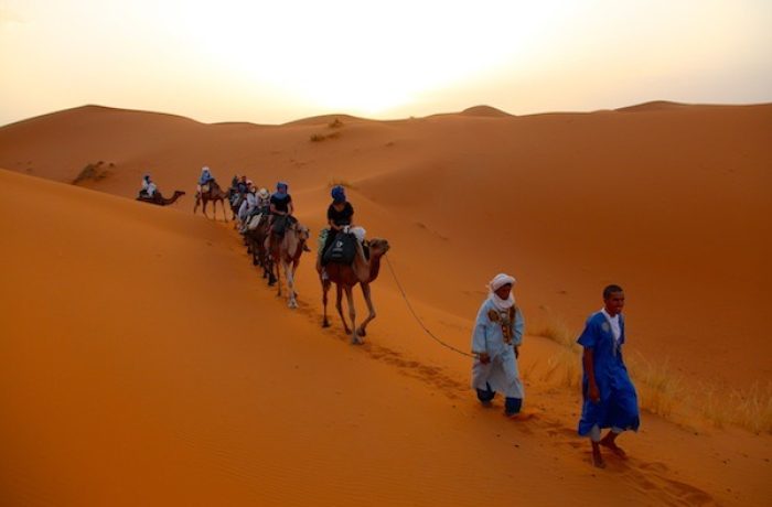 Camel ride in the Sahara desert, Morocco