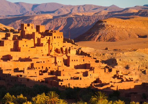 Ait Benhaddou,fortified city, kasbah or ksar, along the former caravan route between Sahara and Marrakesh in present day Morocco. It is situated in Souss Massa Draa on a hill along the Ounila River.