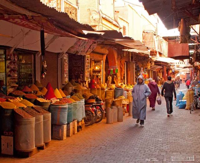 Spice stall in a Marrakech souk, Morocco